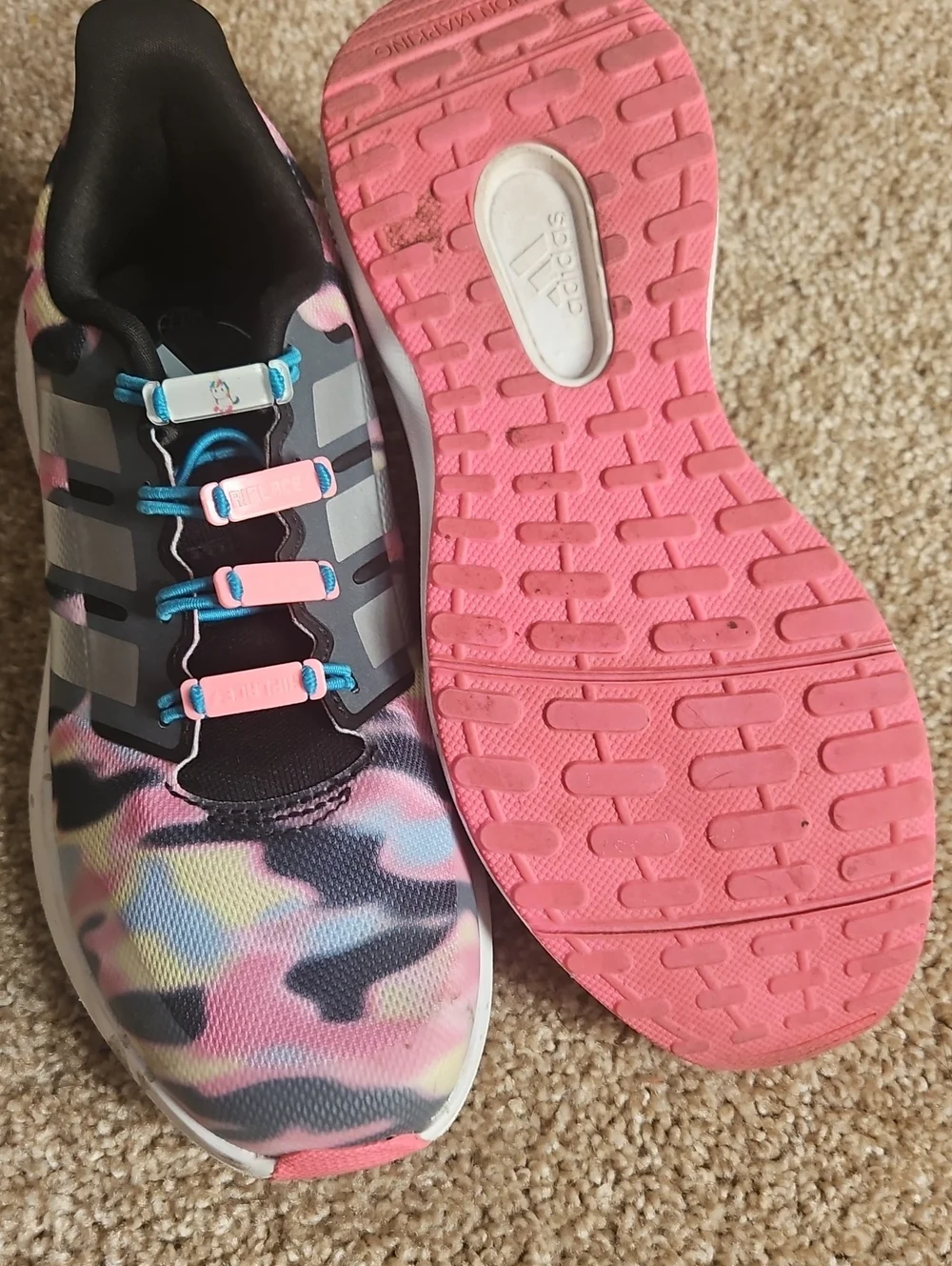 Adidas Pink Camo Running Sneakers Girls Sz. 3.5